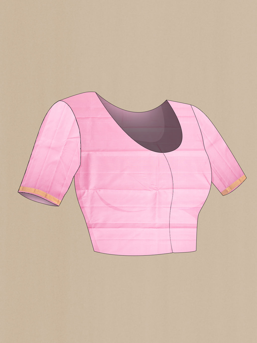 Close up image of the blouse of Pink Kanchipuram Silk Saree with Zari Butta on the body and Zari Border. 