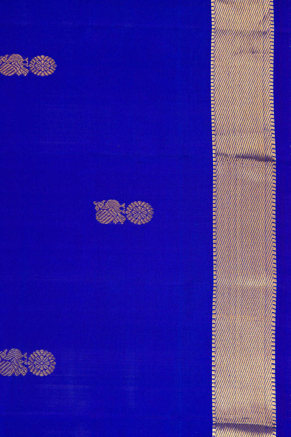 Border image of Royal Blue Dual Tone Kanchipuram Silk Saree with Zari Butta on the body and Zari Border. 