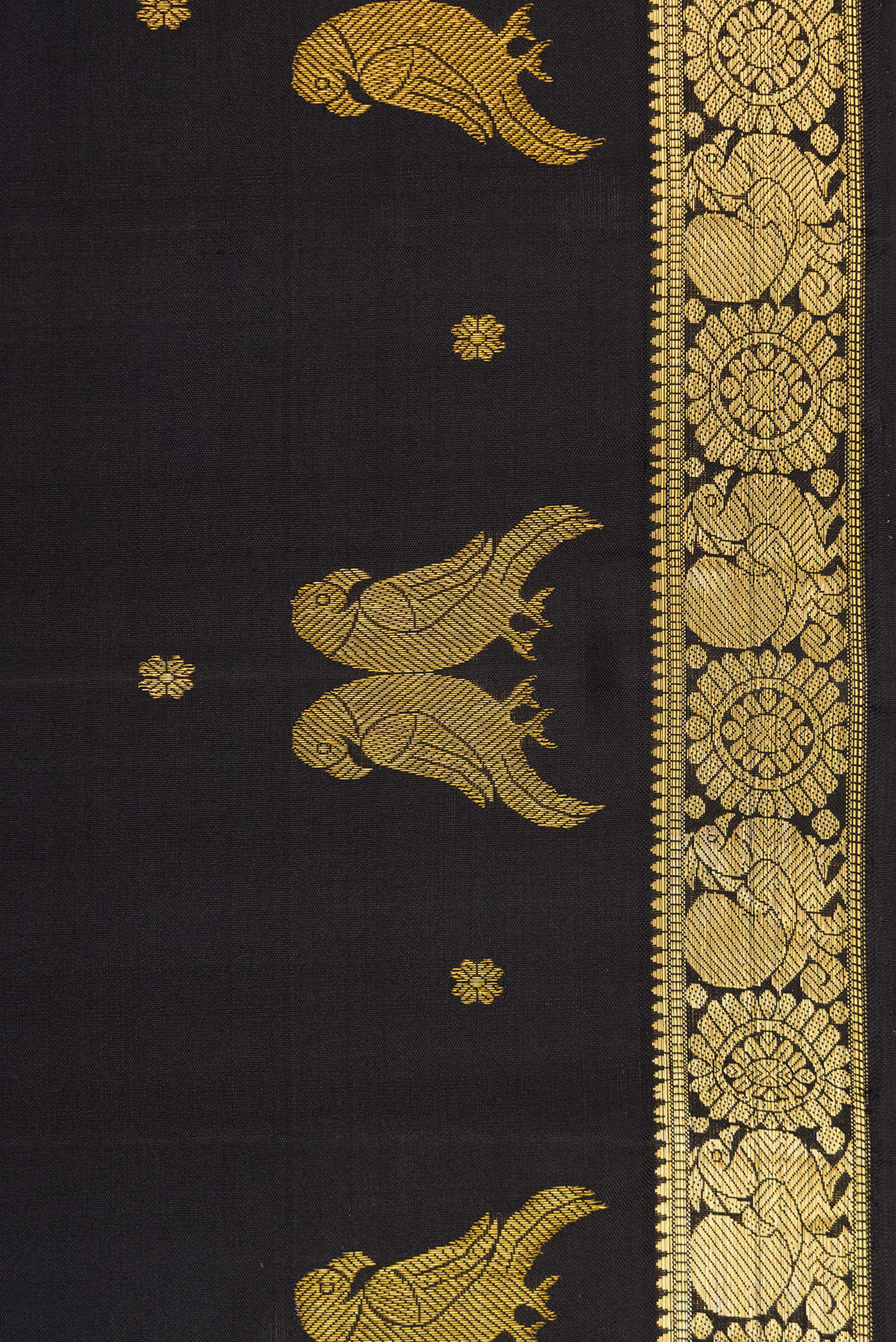 Border image of Black Dual Tone Soft Silk Saree with Zari Butta on the body and Fancy Border. 
