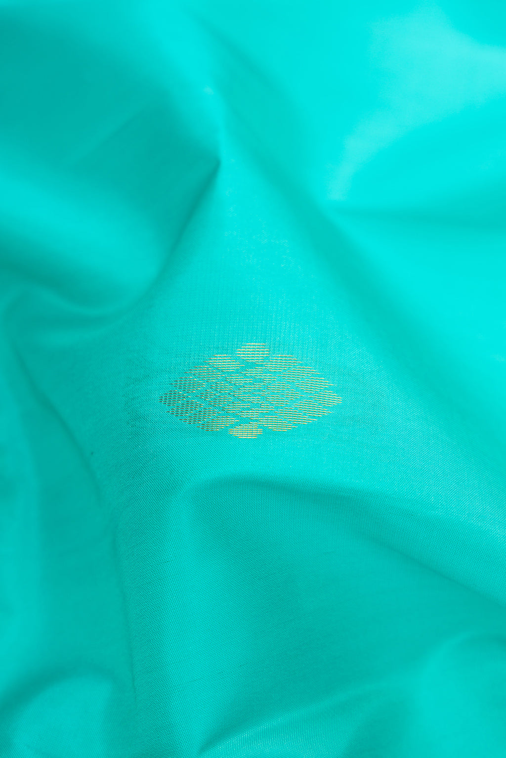 Close up of Sea Green Soft Silk Saree with Zari Butta on the body and Fancy Border.  displaying folds