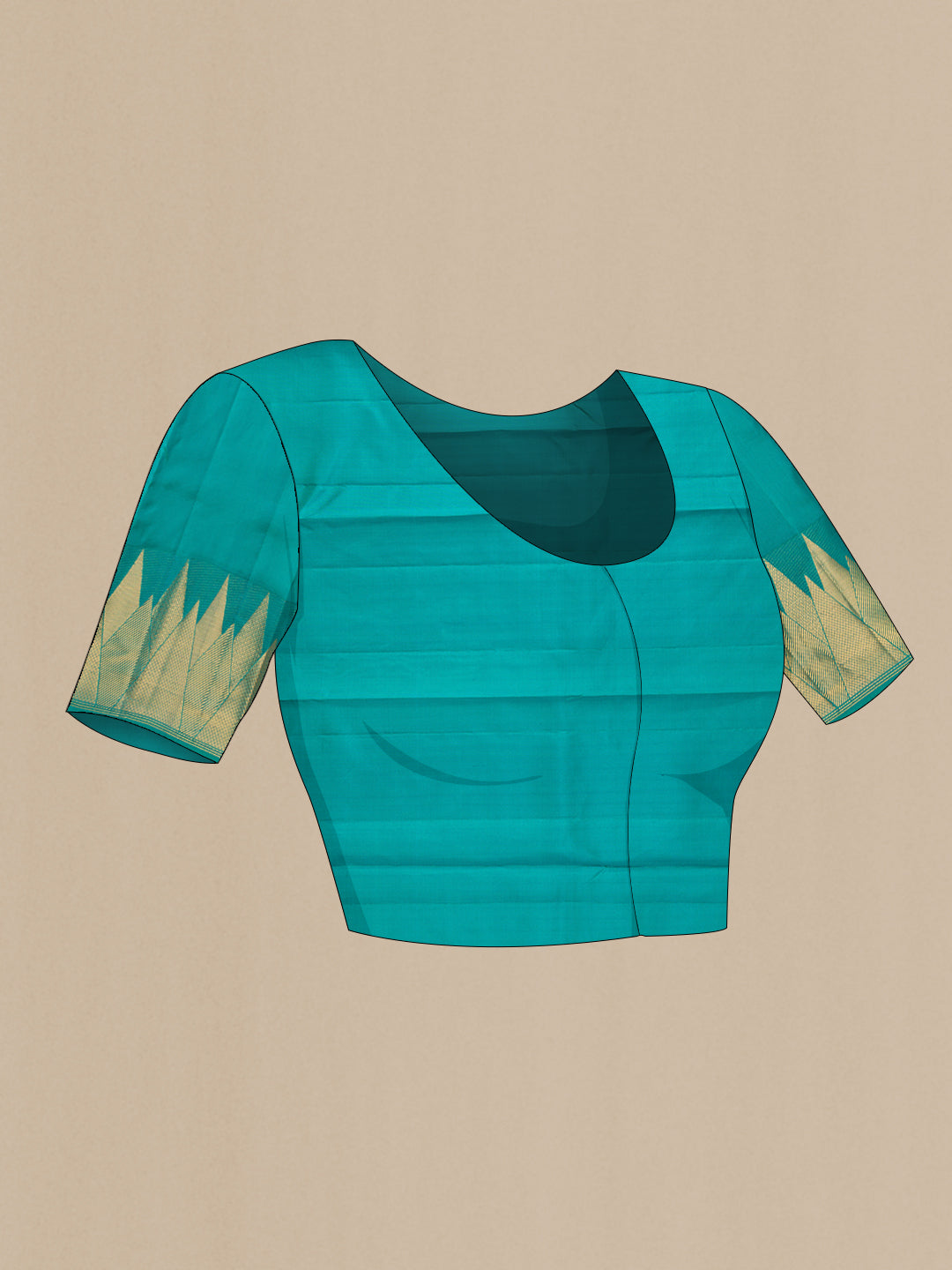 Close up image of the blouse of Sea Green Kanchipuram Silk Saree with Zari Butta on the body and Fancy Border. 