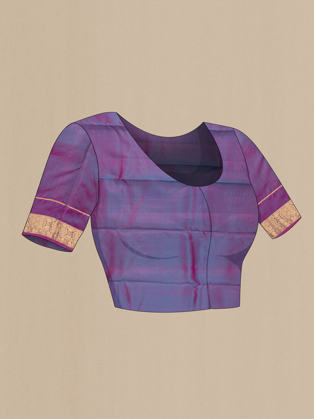 Close up image of the blouse of Green Kanchipuram Silk Saree with Zari Butta on the body and Zari Border. 