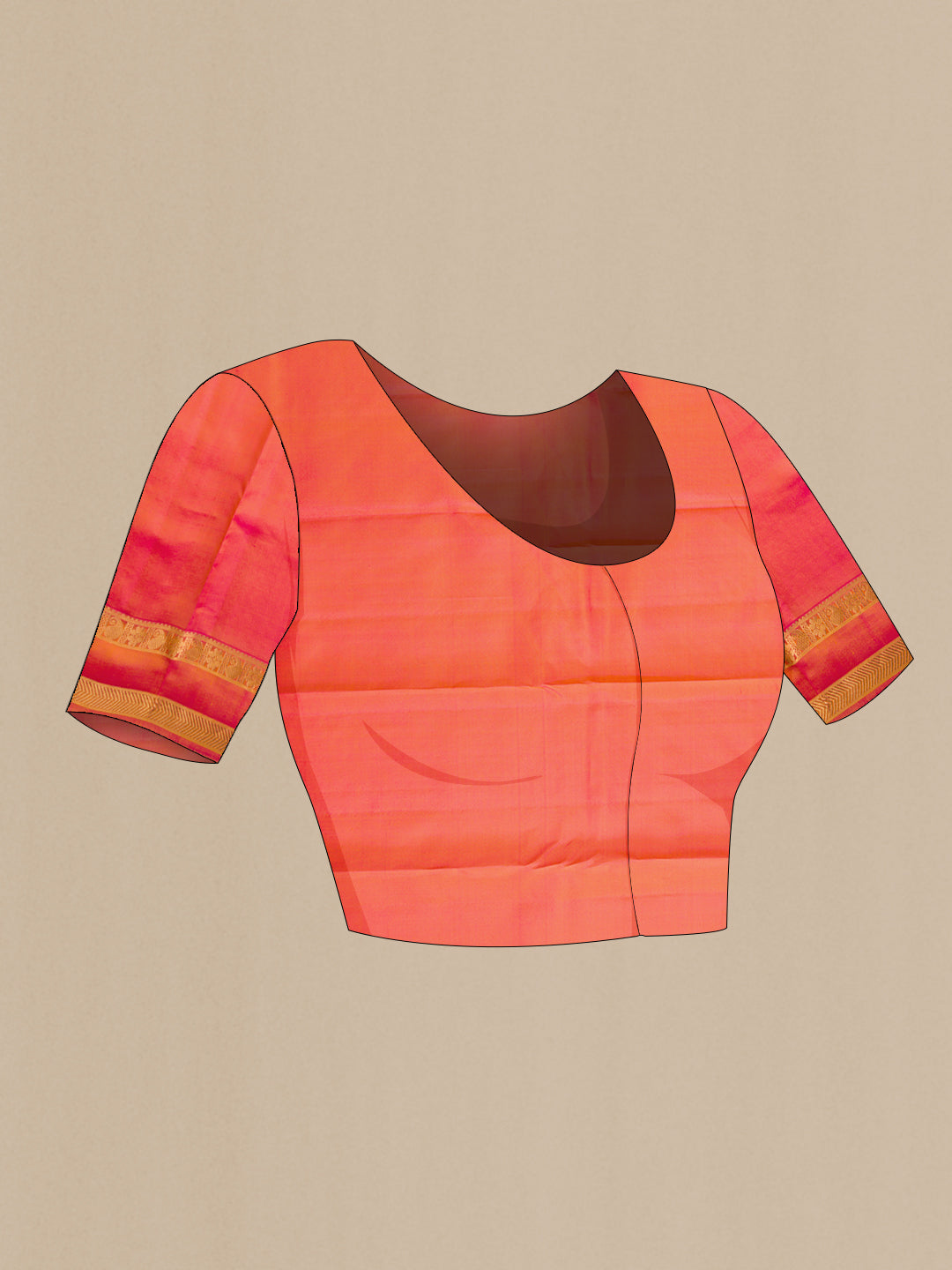 Close up image of the blouse of Yellow Dual Tone Kanchipuram Silk Saree with Zari Butta on the body and Zari Border. 