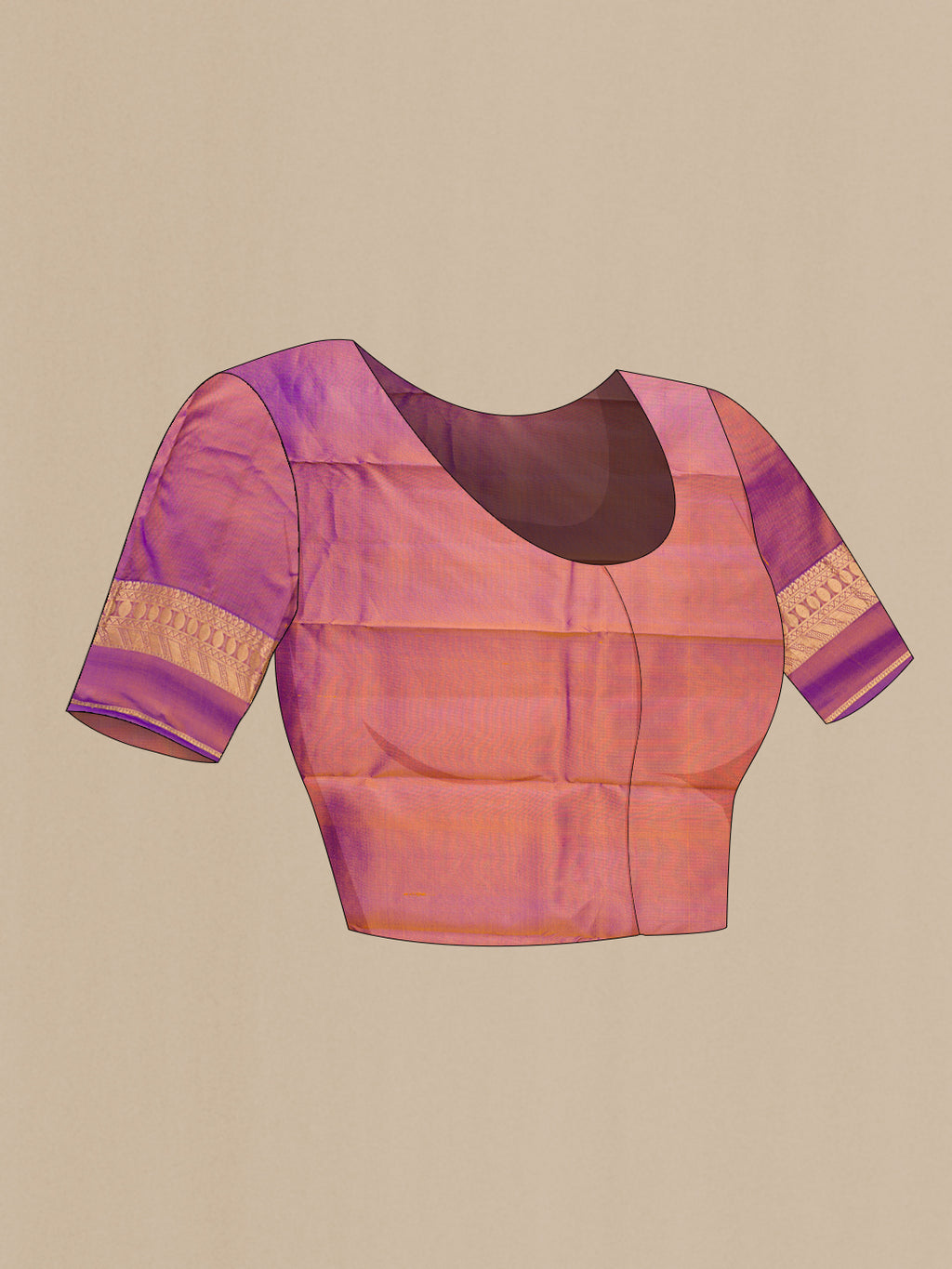Close up image of the blouse of Pure Silk Yellow Kanchipuram Saree with Zari Butta on the body and Zari Border. 