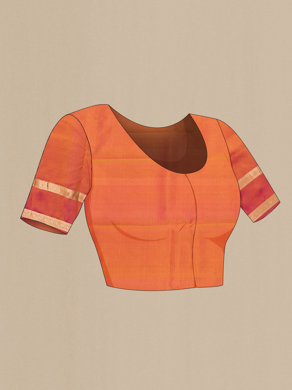 Close up image of the blouse of Yellow Kanchipuram Silk Saree with Zari Butta on the body and Zari Border. 