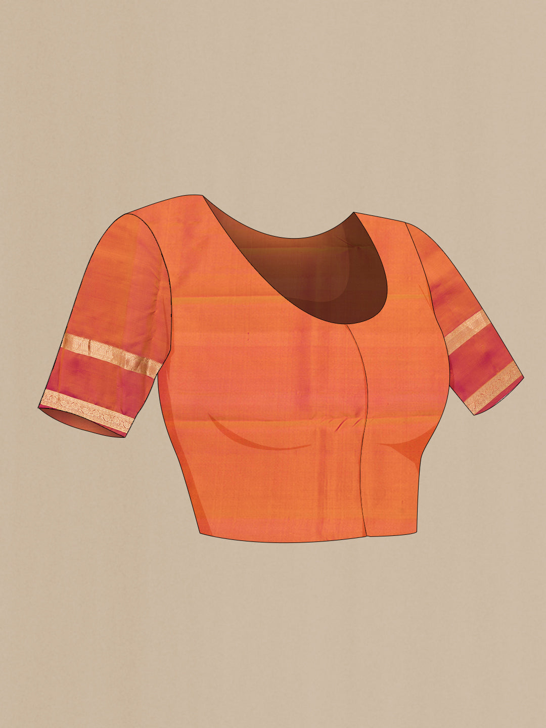 Close up image of the blouse of Yellow Kanchipuram Silk Saree with Zari Butta on the body and Zari Border. 