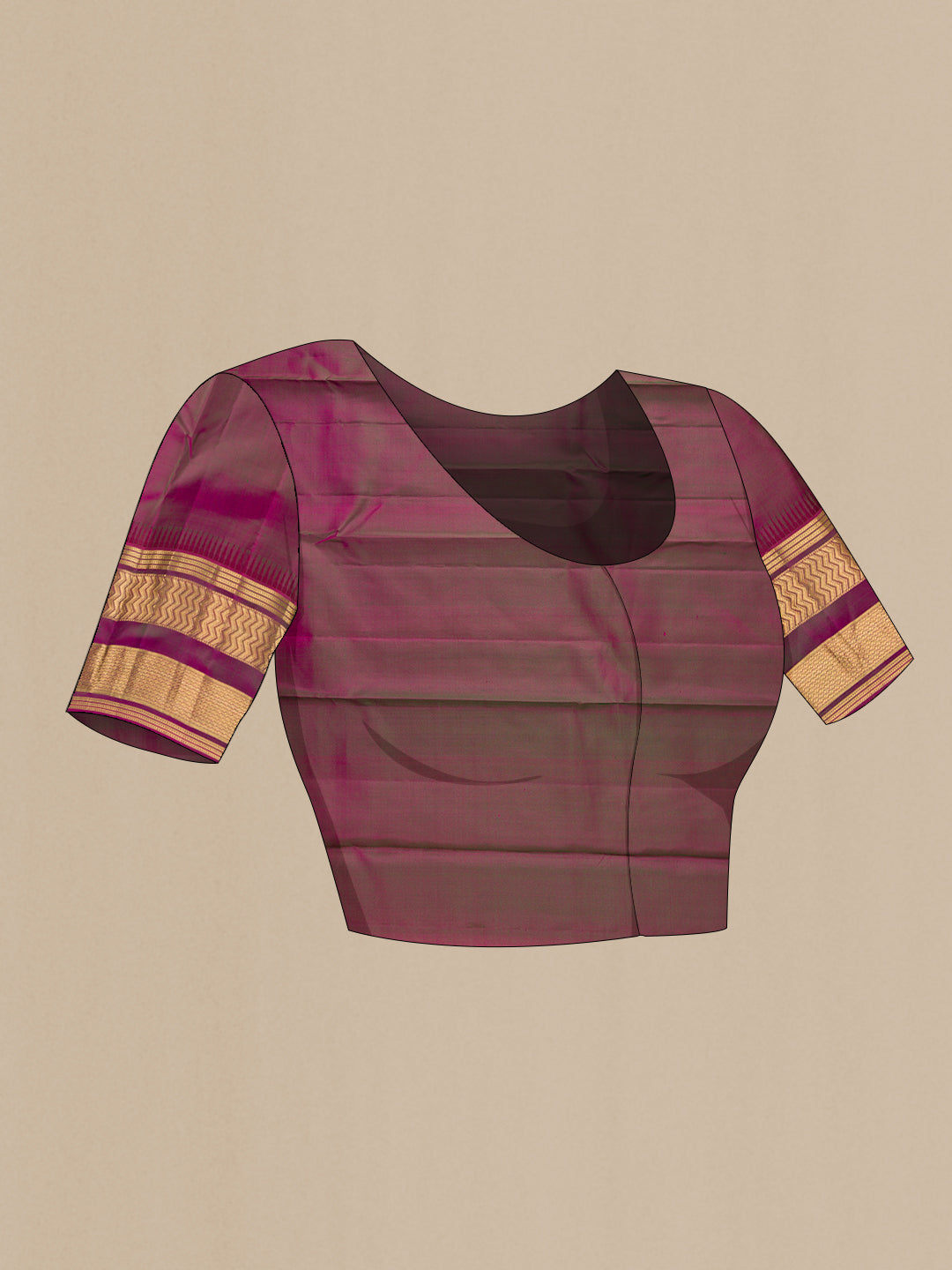 Close up image of the blouse of Green Kanjivaram Silk Saree with Zari Butta on the body and Zari Border. 