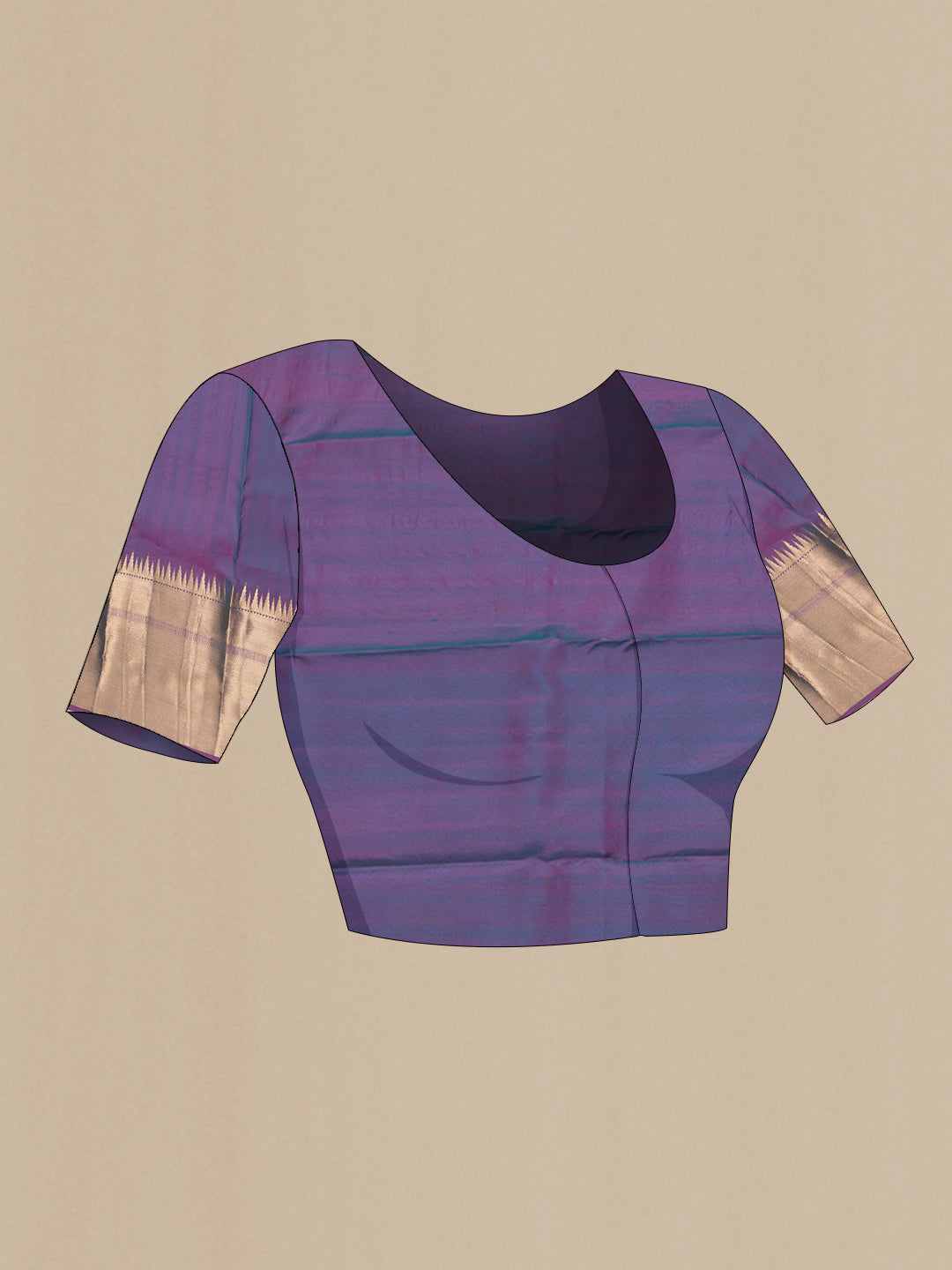 Close up image of the blouse of Green Kanchipuram Silk Saree with Zari Butta on the body and Zari Border. 