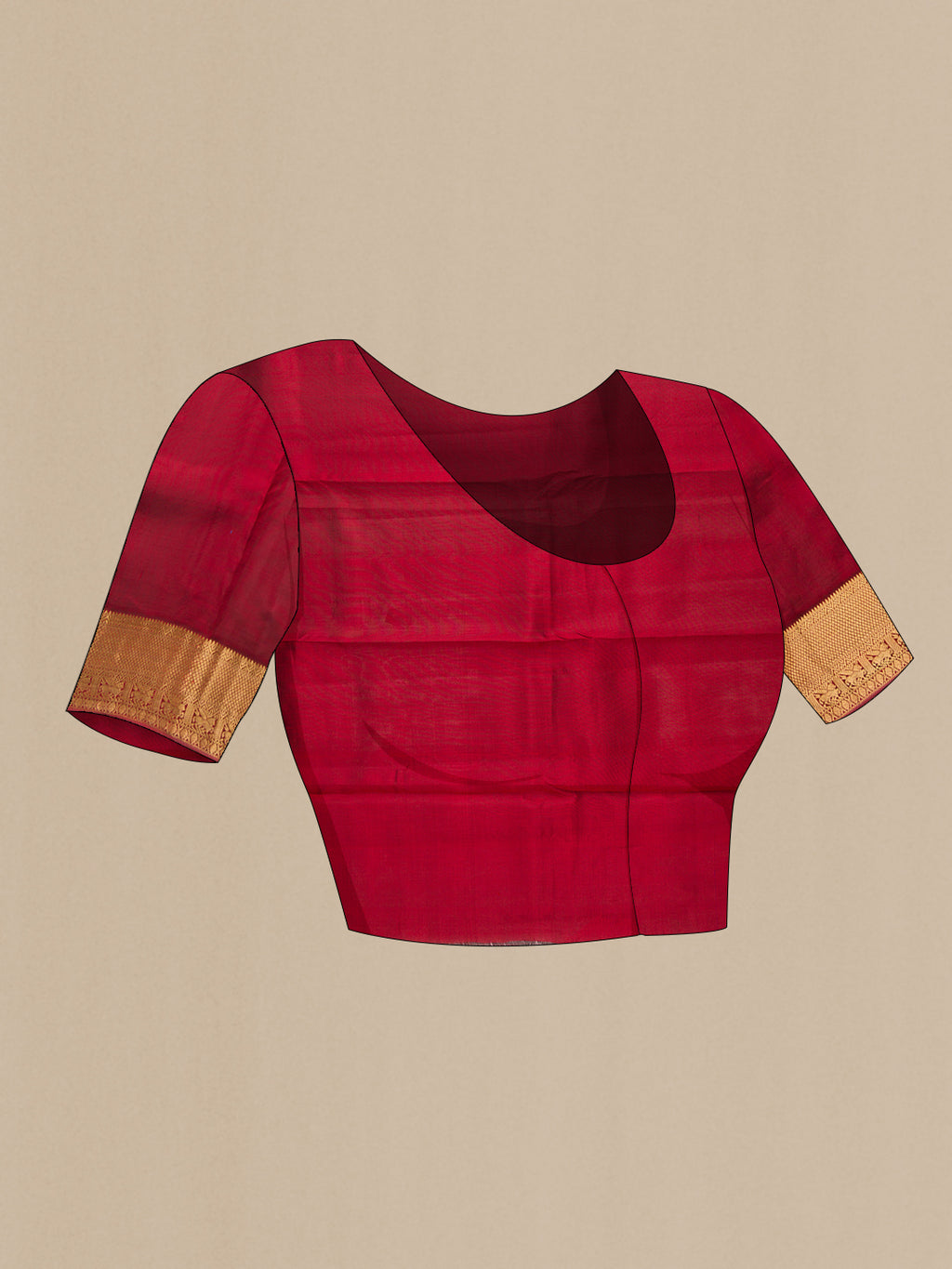 Close up image of the blouse of Dark Pink Kanchipuram Silk Saree with Zari Butta on the body and Zari Border. 