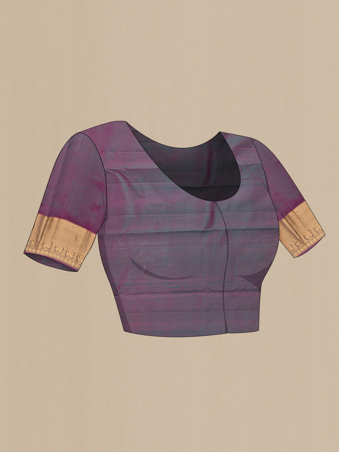 Close up image of the blouse of Green Kanchipuram Silk Saree with Zari Butta on the body and Zari Border. 