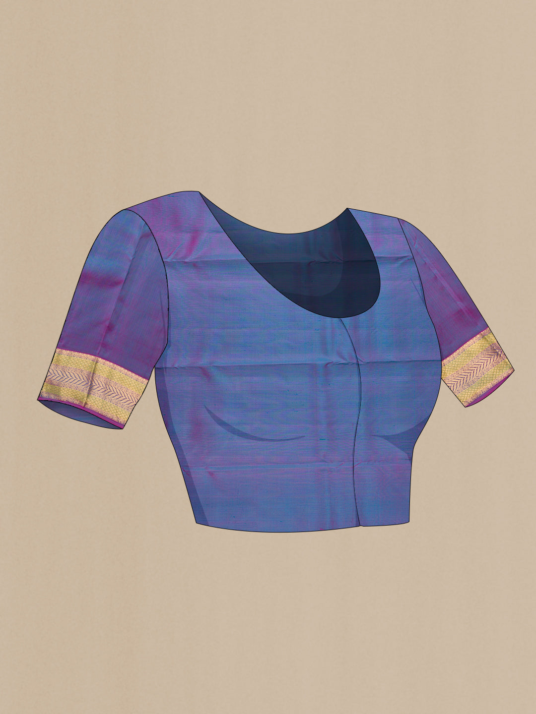 Close up image of the blouse of Teal Kanchipuram Silk Saree with Zari Butta on the body and Zari Border. 