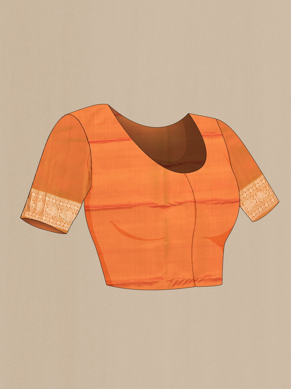 Close up image of the blouse of Red Kanchipuram Silk Saree with Zari Butta on the body and Zari Border. 