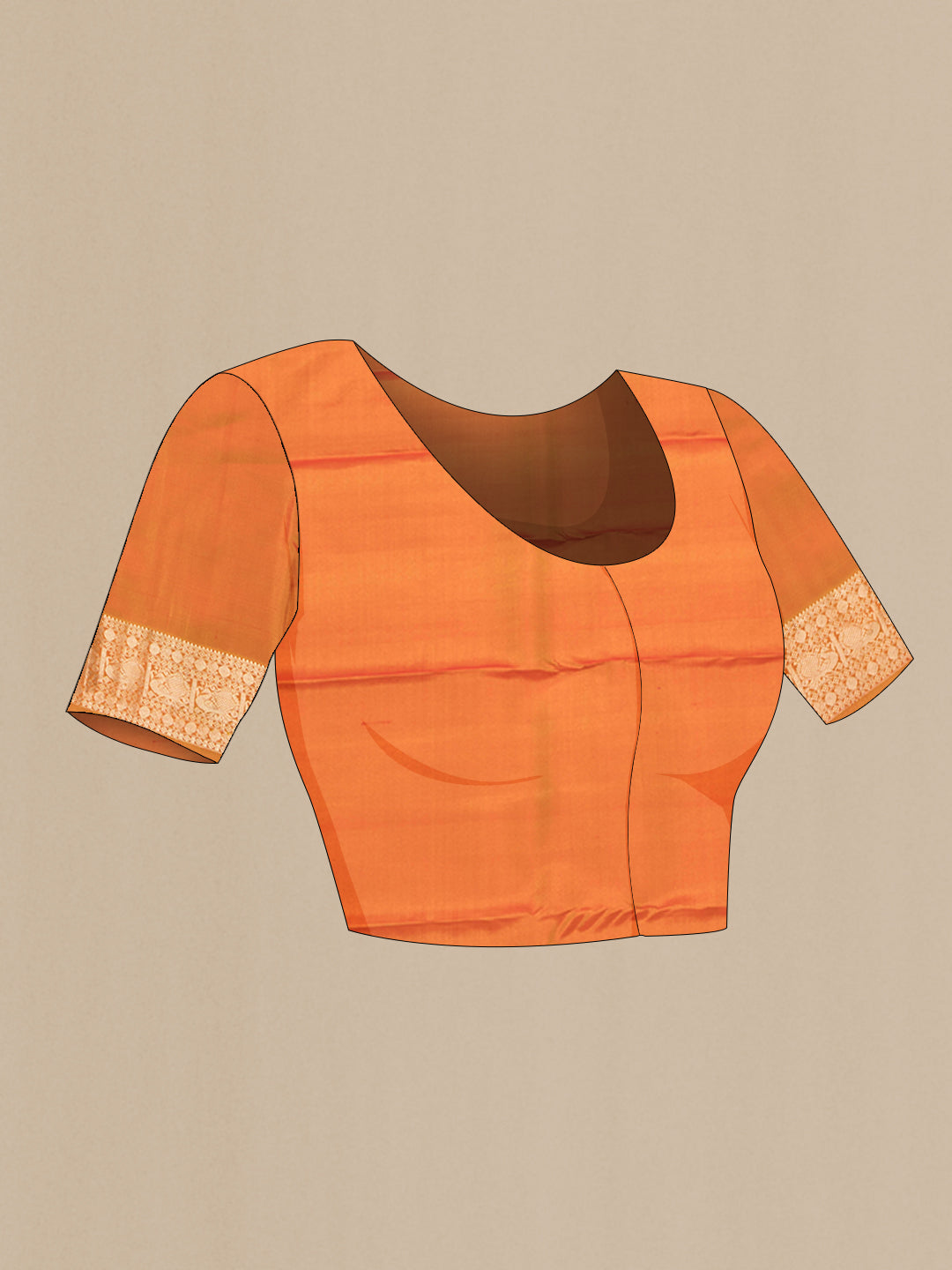 Close up image of the blouse of Red Kanchipuram Silk Saree with Zari Butta on the body and Zari Border. 