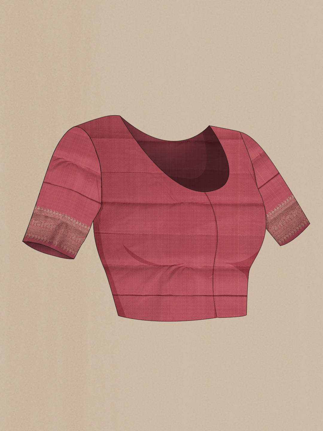 Close up image of the blouse of Dark Mauve Dual Tone Kanjivaram Silk Saree with Jacquard design on the body and Zari Border. 