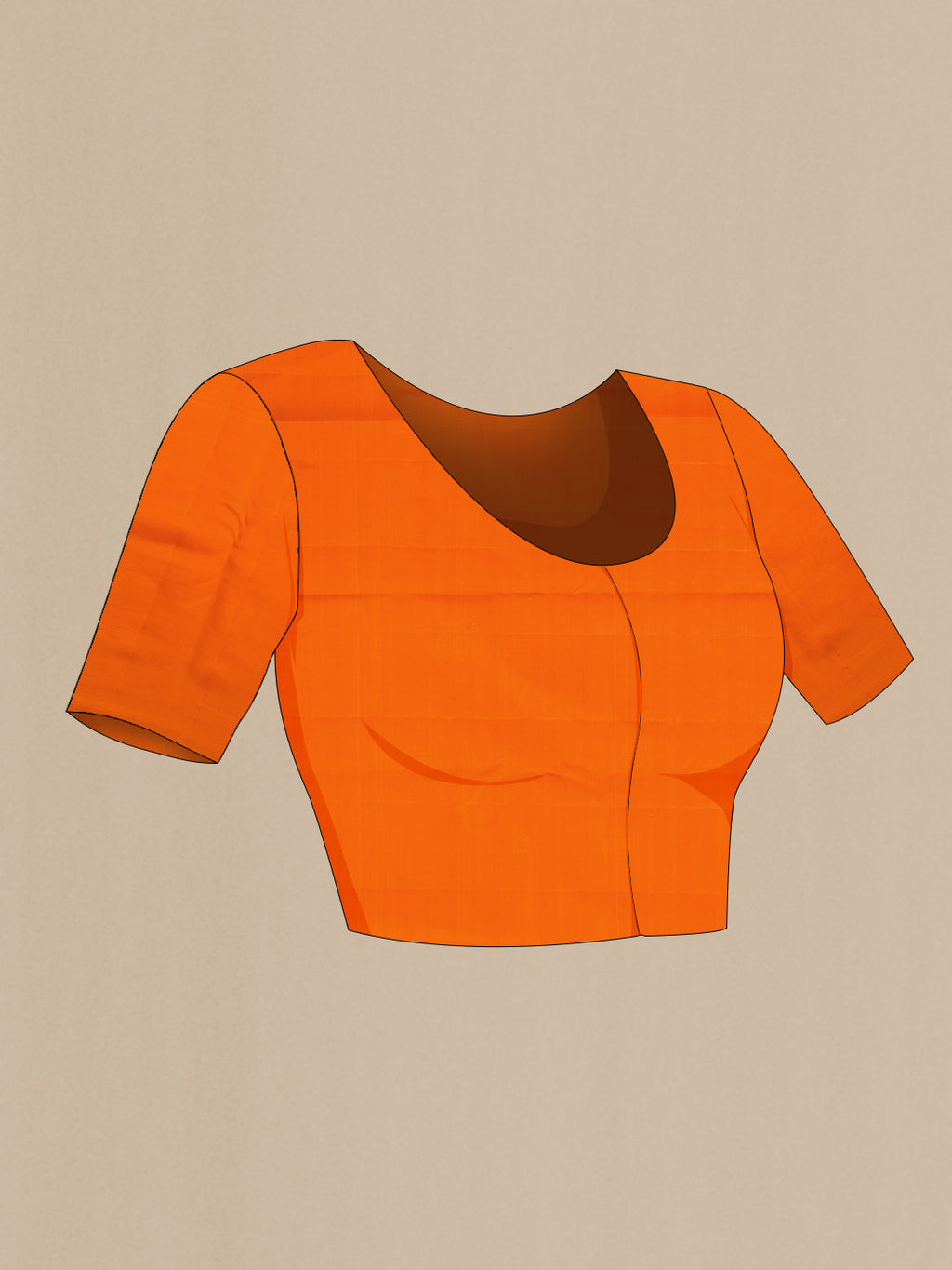 Close up image of the blouse of Brick Orange Dual Tone Kanjivaram Silk Saree with Jacquard design on the body and Fancy Border. 