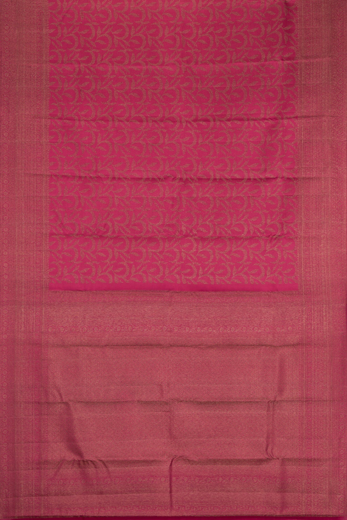 Flat view of Maroon Kanjivaram Silk Saree with Zari Brocade on the body and Fancy Border. 