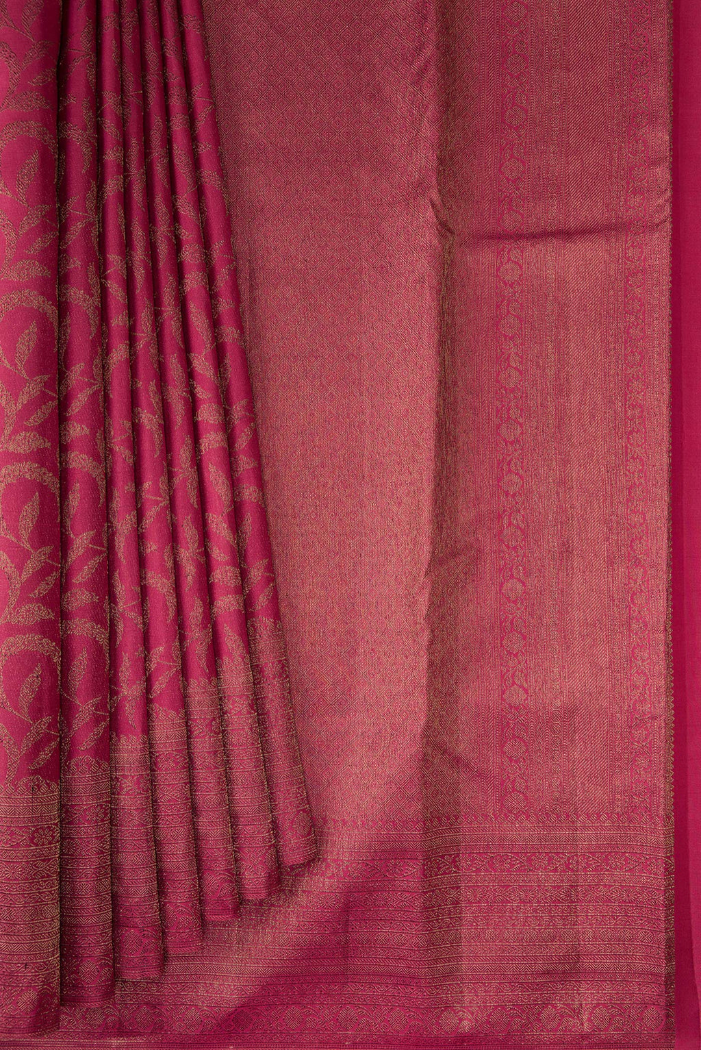 Pleats and pallu of Maroon Kanjivaram Silk Saree with Zari Brocade on the body and Fancy Border. 