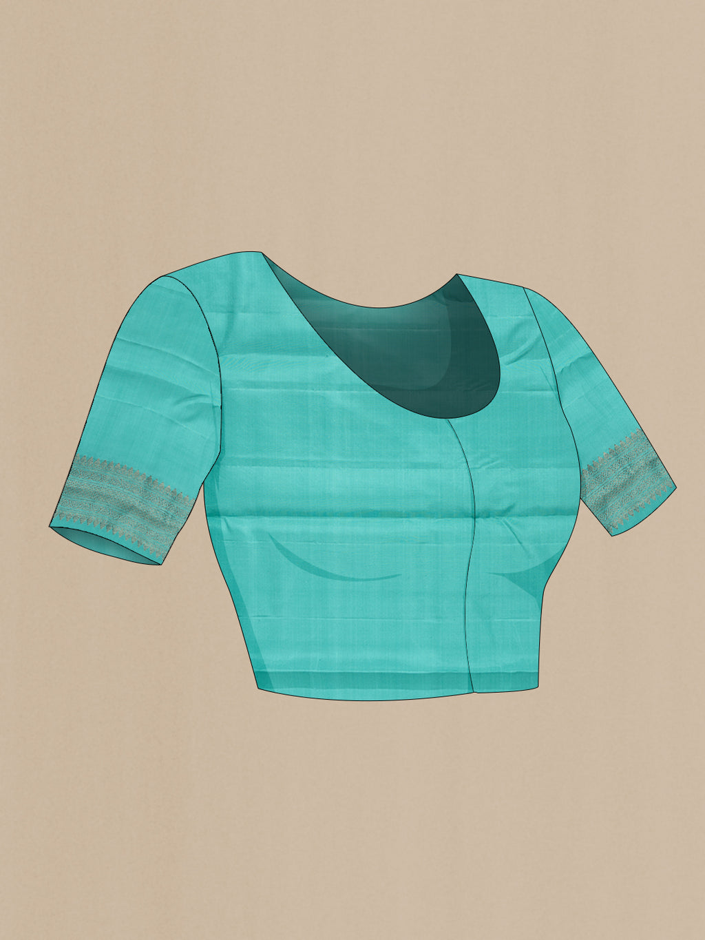 Close up image of the blouse of Maya Blue Kanjivaram Silk Saree with Jacquard design on the body and Fancy Border. 