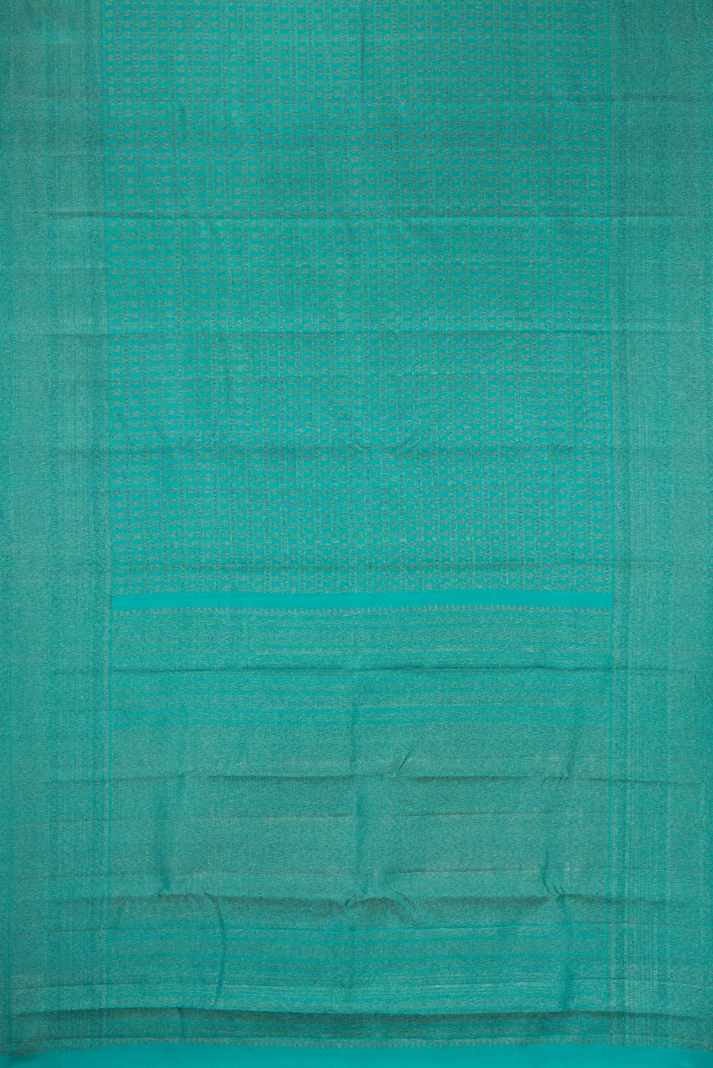 Flat view of Maya Blue Kanjivaram Silk Saree with Jacquard design on the body and Fancy Border. 