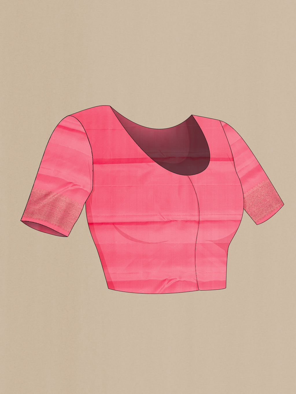 Close up image of the blouse of Pink Dual Tone Kanjivaram Silk Saree with Jacquard design on the body and Fancy Border. 