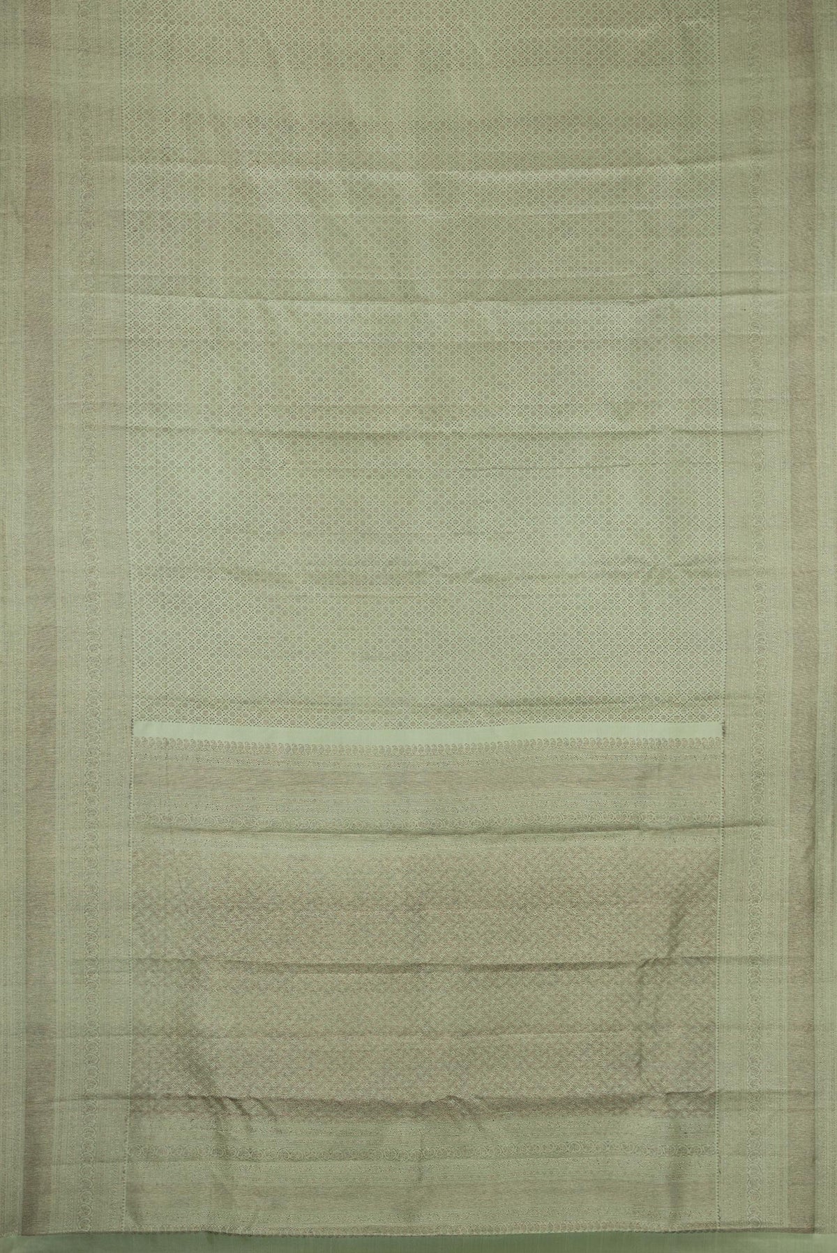 Flat view of Light Green Dual Tone Kanjivaram Silk Saree with Jacquard design on the body and Zari Border. 