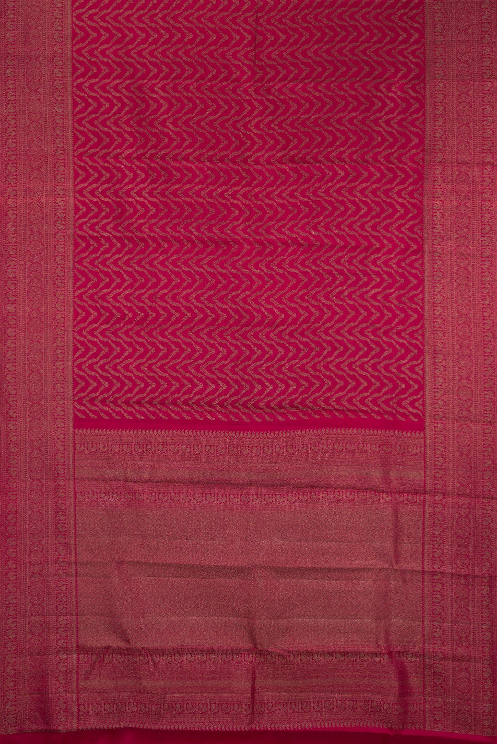Flat view of Pure Silk Maroon Kanjivaram Saree with Zari Brocade on the body and Fancy Border. 
