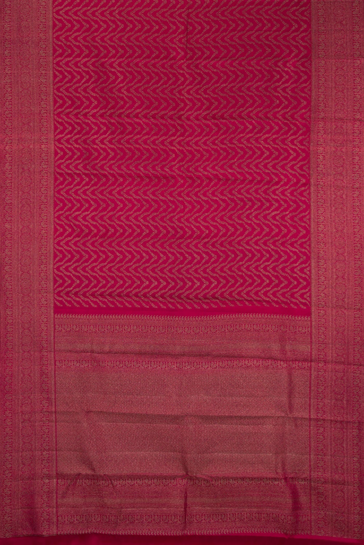Flat view of Pure Silk Maroon Kanjivaram Saree with Zari Brocade on the body and Fancy Border. 