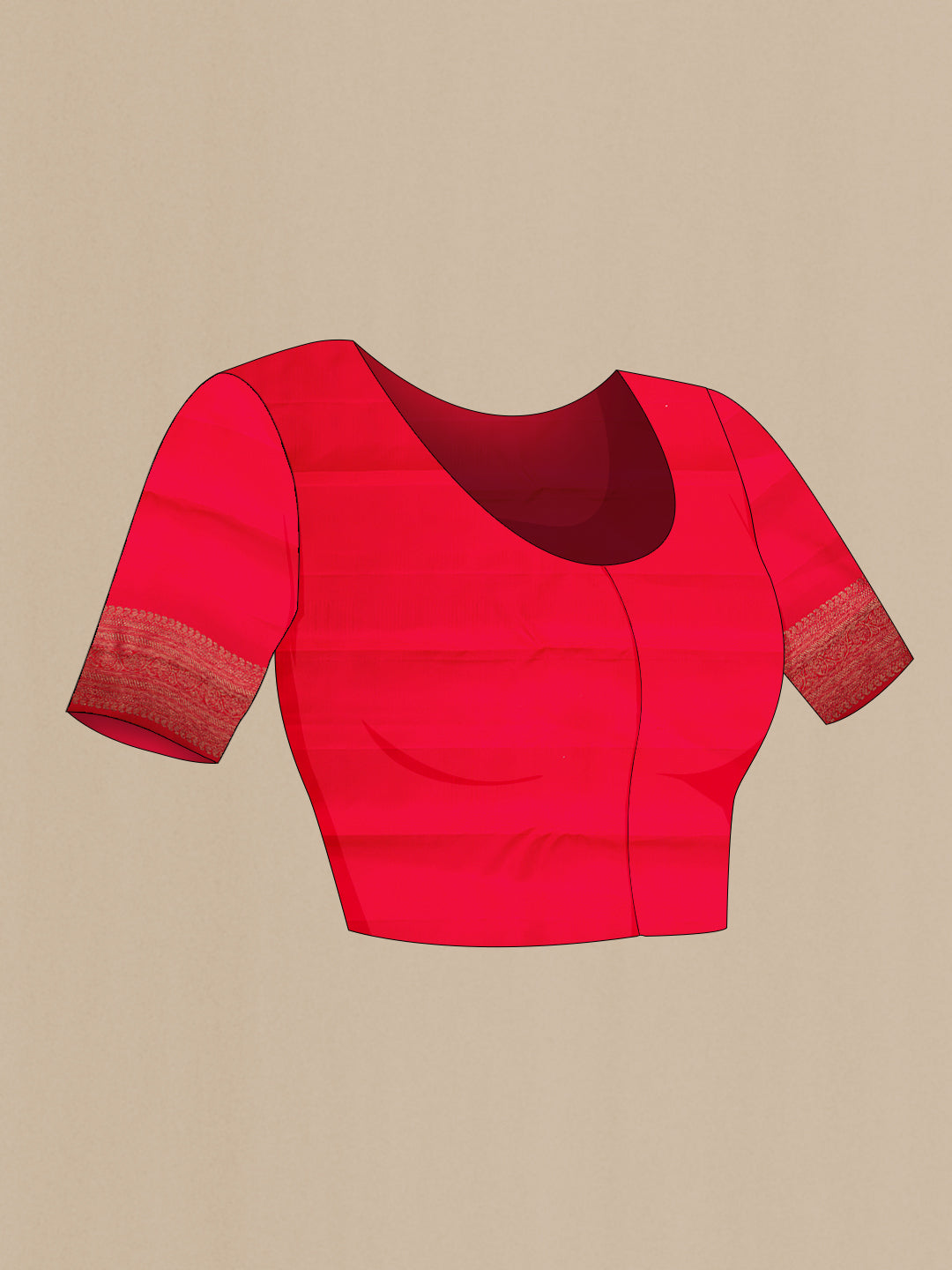 Close up image of the blouse of Red Dual Tone Kanjivaram Silk Saree with Jacquard design on the body and Fancy Border. 