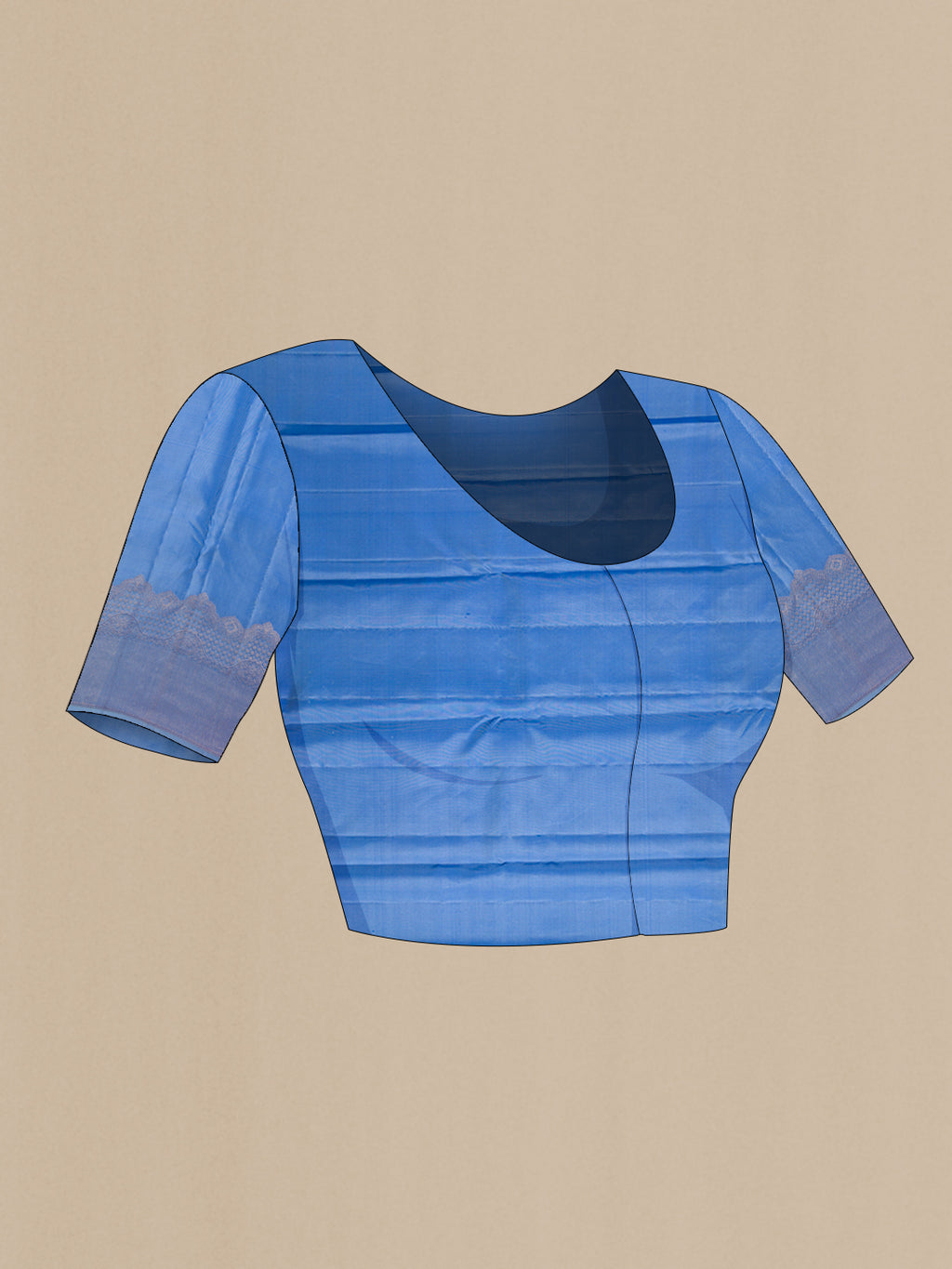 Close up image of the blouse of Blue Kanjivaram Silk Saree with Zari Butta on the body and Fancy Border. 