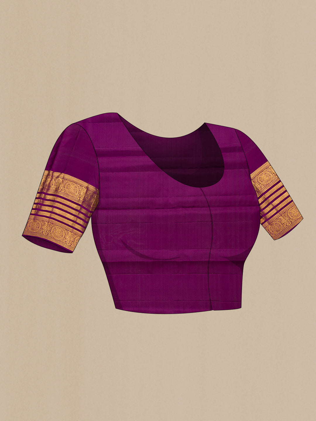 Close up image of the blouse of Green Kanjivaram Silk Saree with Stripes on the body and Zari Border. 
