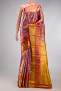 Purple Dual Tone Kanjivaram Tissue Silk Saree with Zari Brocade on the body and Zari Border.  displayed on a mannequin