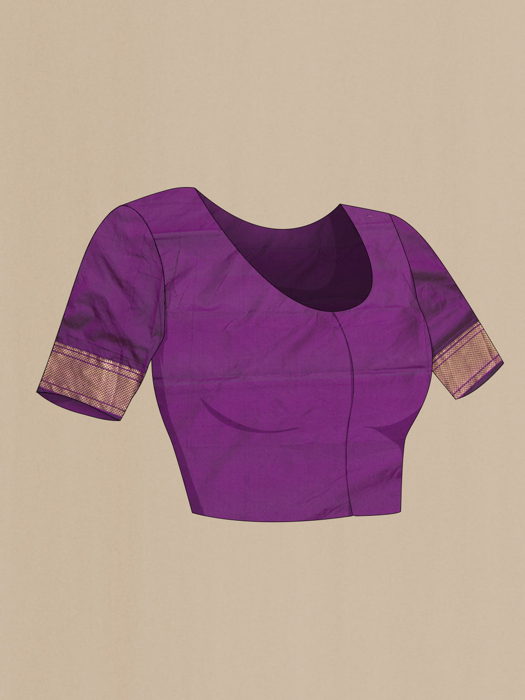 Close up image of the blouse of Violet Paithani Silk Saree with Zari Butta on the body and Zari Border. 