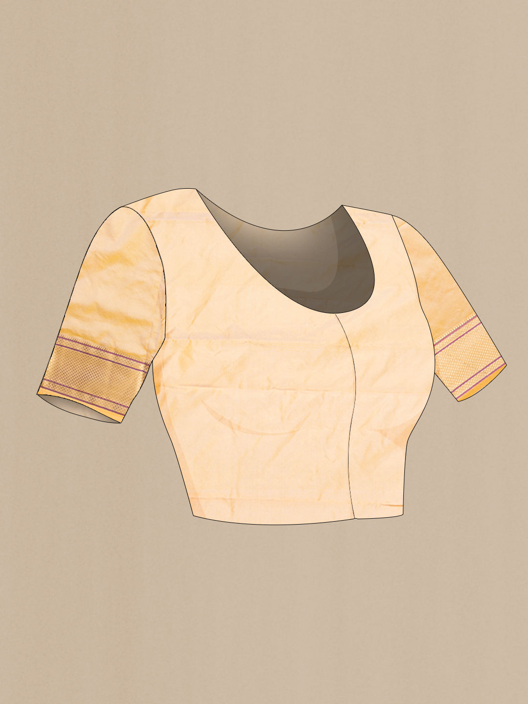 Close up image of the blouse of Sandal Paithani Silk Saree with Zari Butta on the body and Zari Border. 