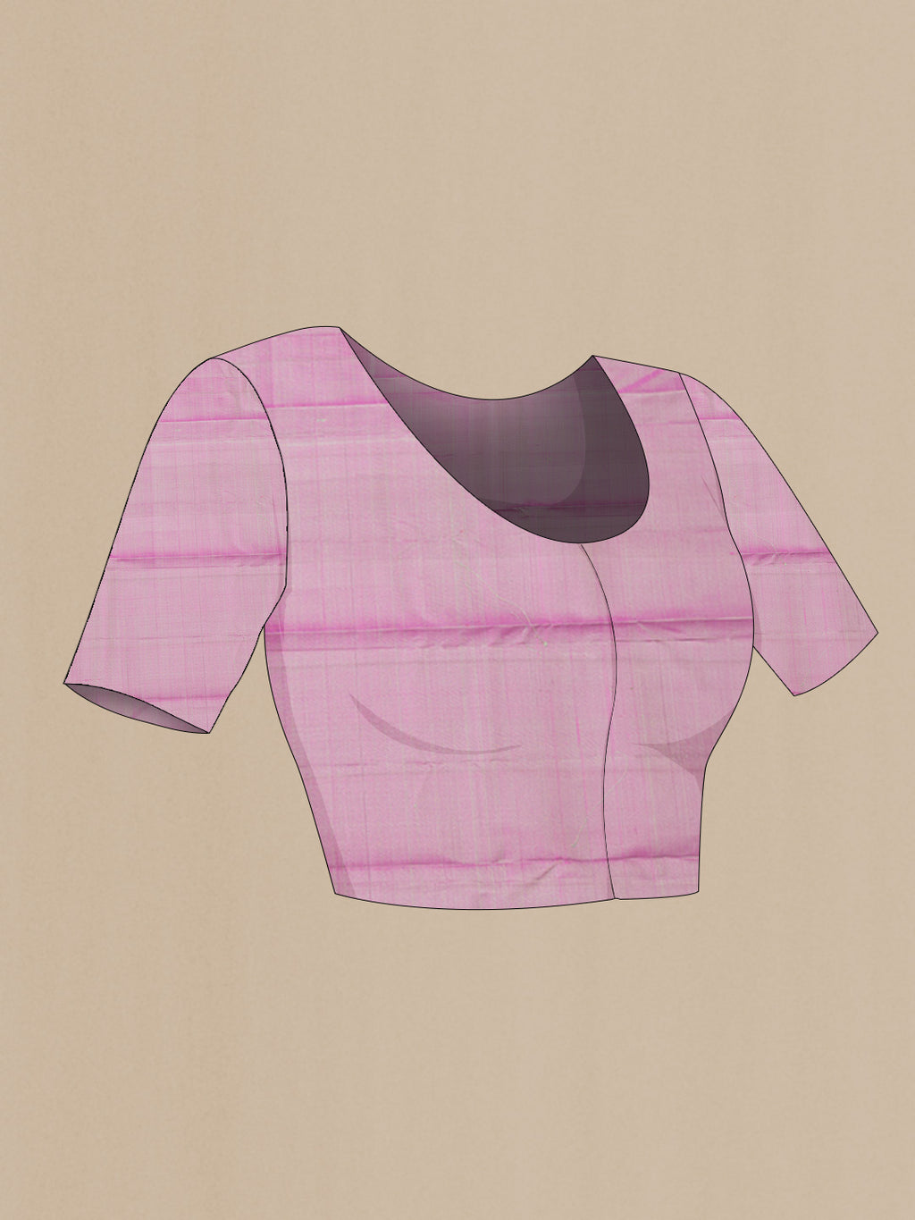 Close up image of the blouse of Pure Silk Pink Dual Tone Kanchipuram Saree with Zari Butta on the body and Fancy Border. 
