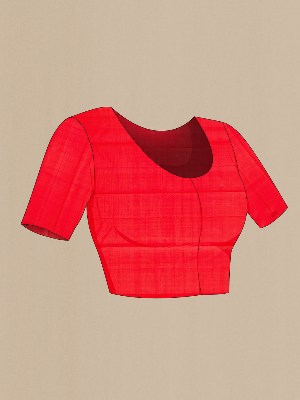Close up image of the blouse of Red Kanchipuram Silk Saree with Zari Butta on the body and Without Border. 