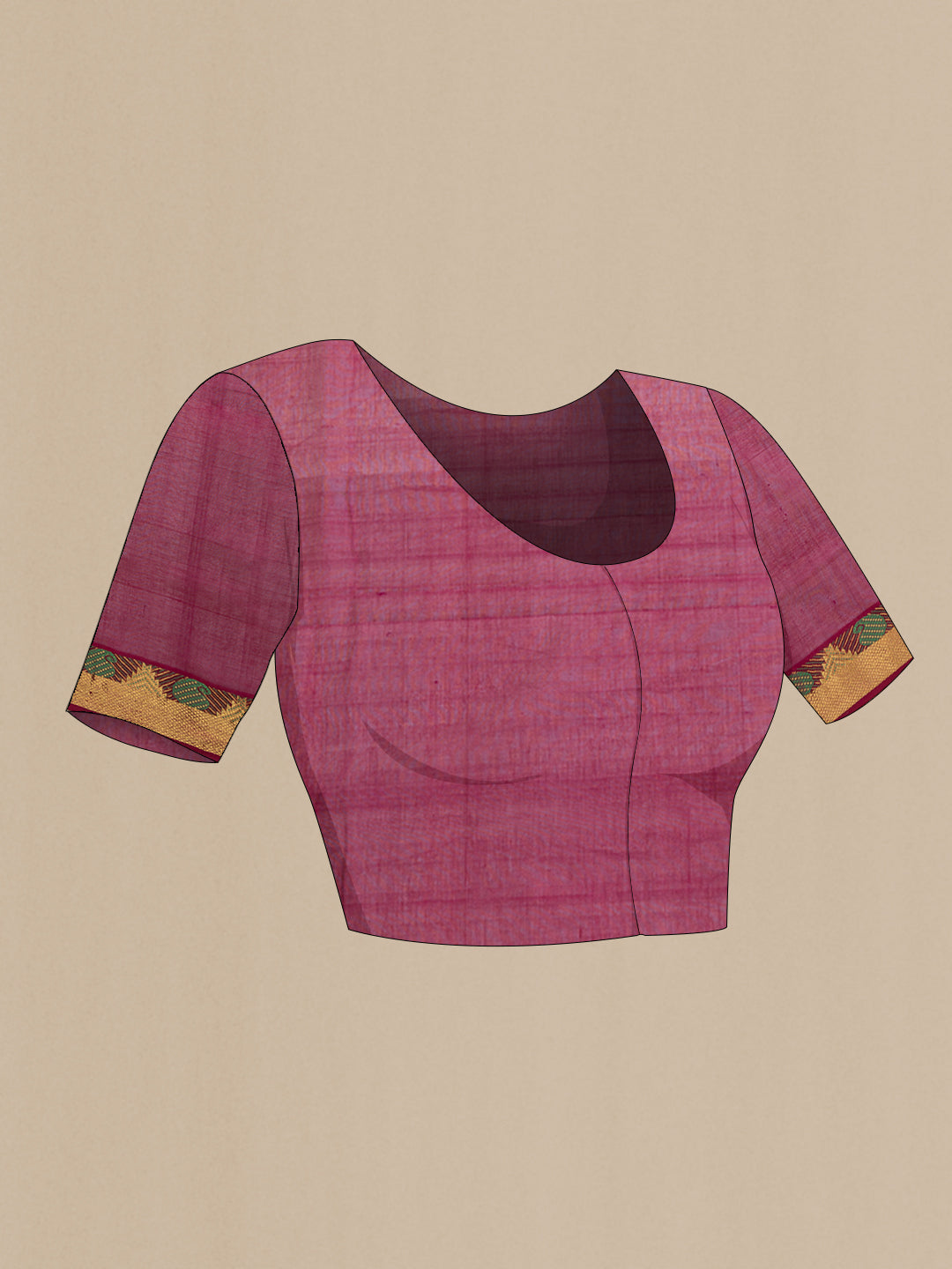 Close up image of the blouse of Multi Color Silk Cotton Saree with Checked design on the body and Zari And Thread Border. 