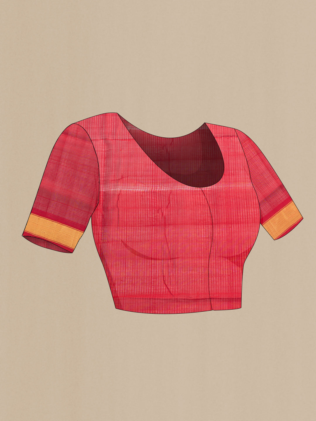 Close up image of the blouse of Multi Color Silk Cotton Saree with Checked design on the body and Zari Border. 