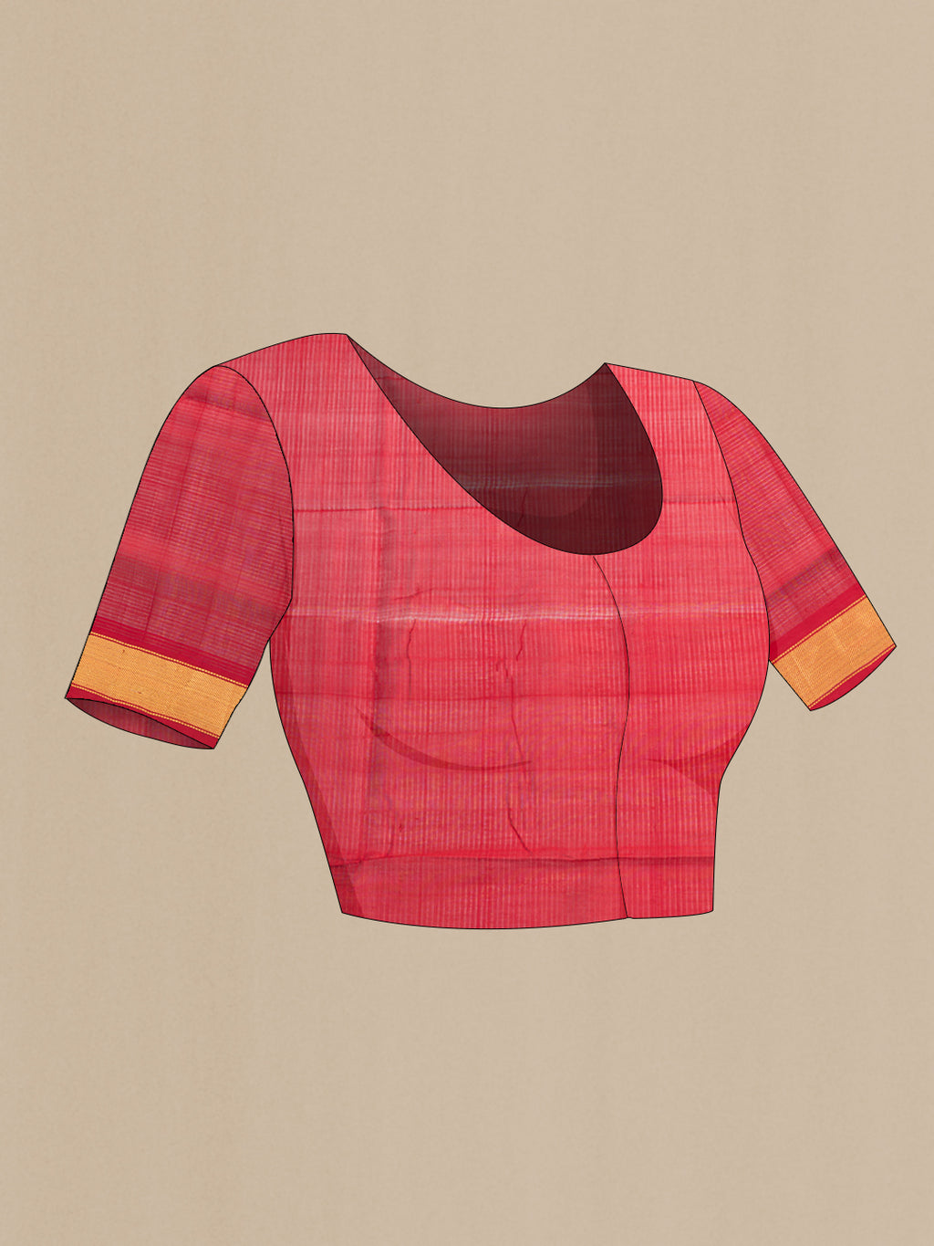 Close up image of the blouse of Multi Color Silk Cotton Saree with Checked design on the body and Zari Border. 