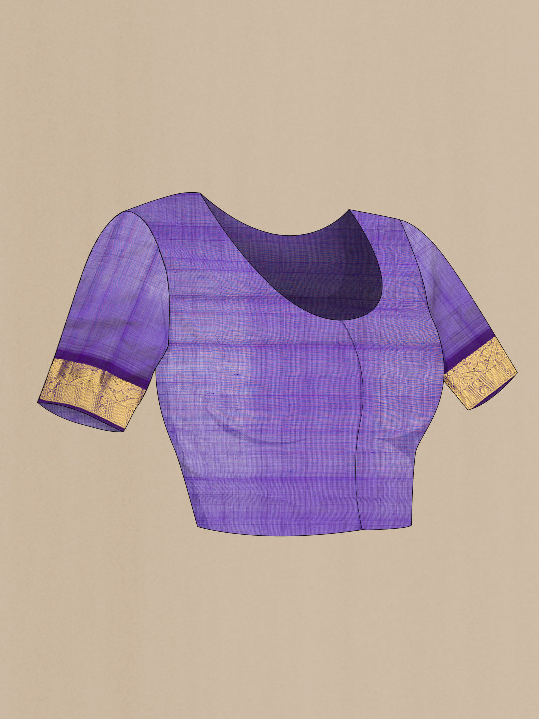Close up image of the blouse of Pista Green Silk Cotton Saree with Checked design on the body and Zari Border. 