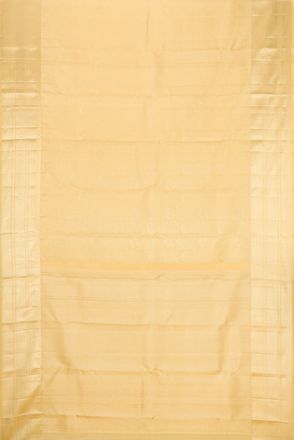 Flat view of Sandal Kanchipuram Silk Saree with Zari Brocade on the body and Zari Border. 
