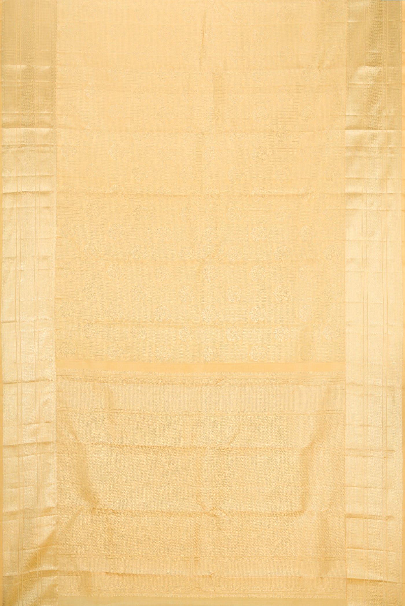 Flat view of Sandal Kanchipuram Silk Saree with Zari Brocade on the body and Zari Border. 