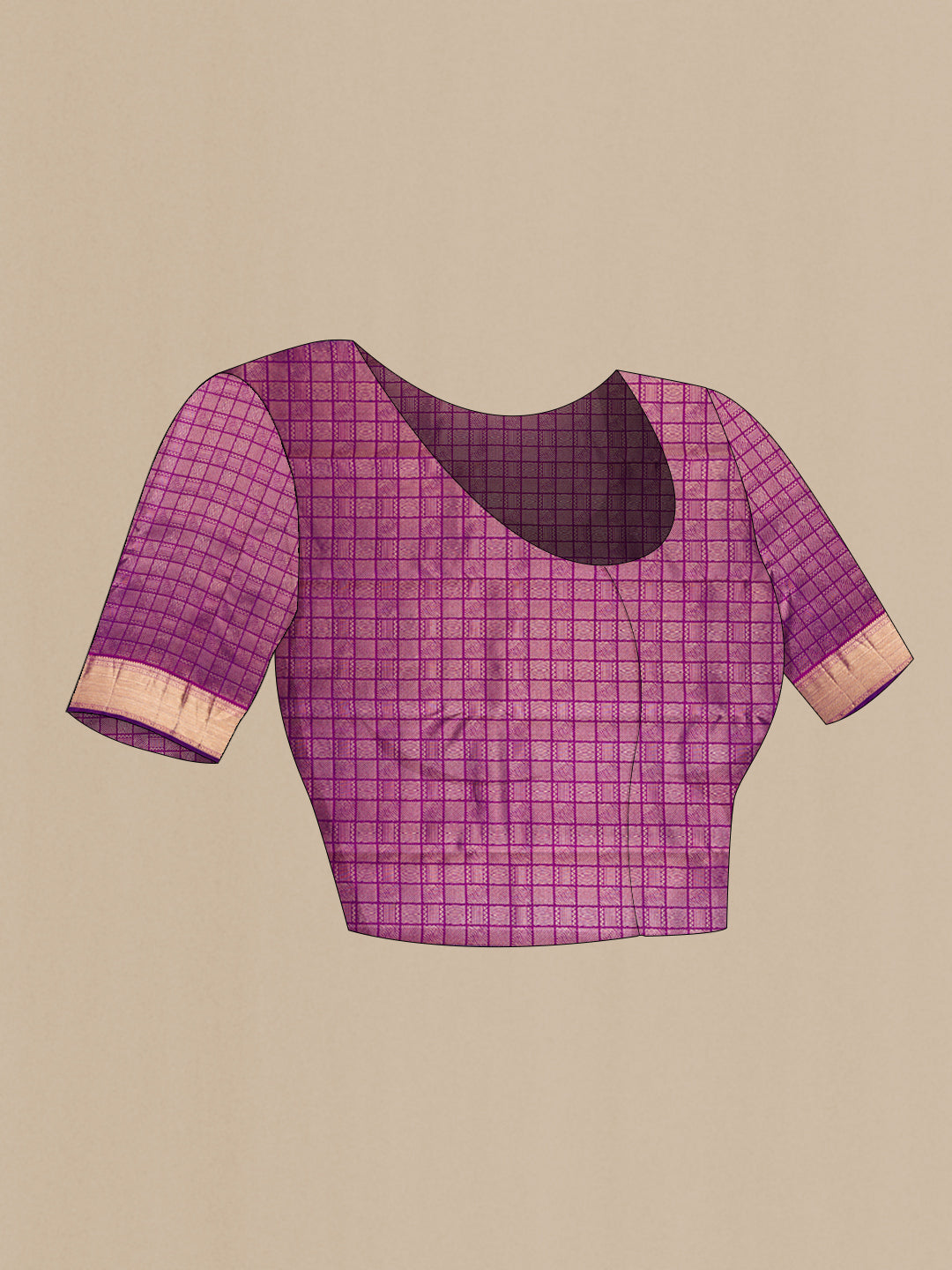 Close up image of the blouse of Dark Pink Kanchipuram Silk Saree with Zari Brocade on the body and Zari Border. 