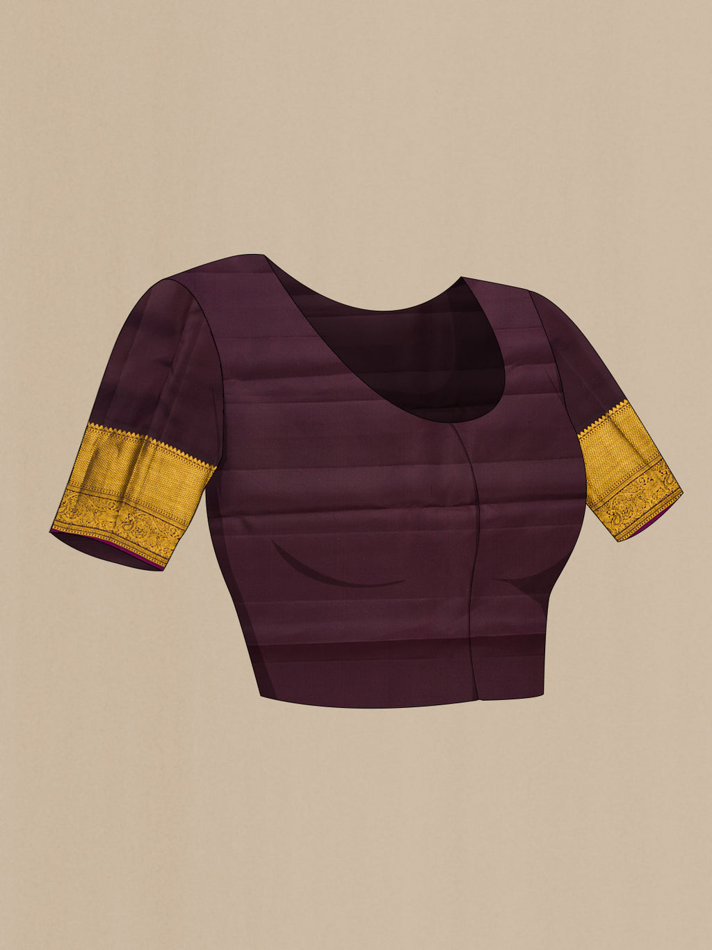 Close up image of the blouse of Coffee Brown Kanchipuram Silk Saree with Zari Brocade on the body and Zari Border. 