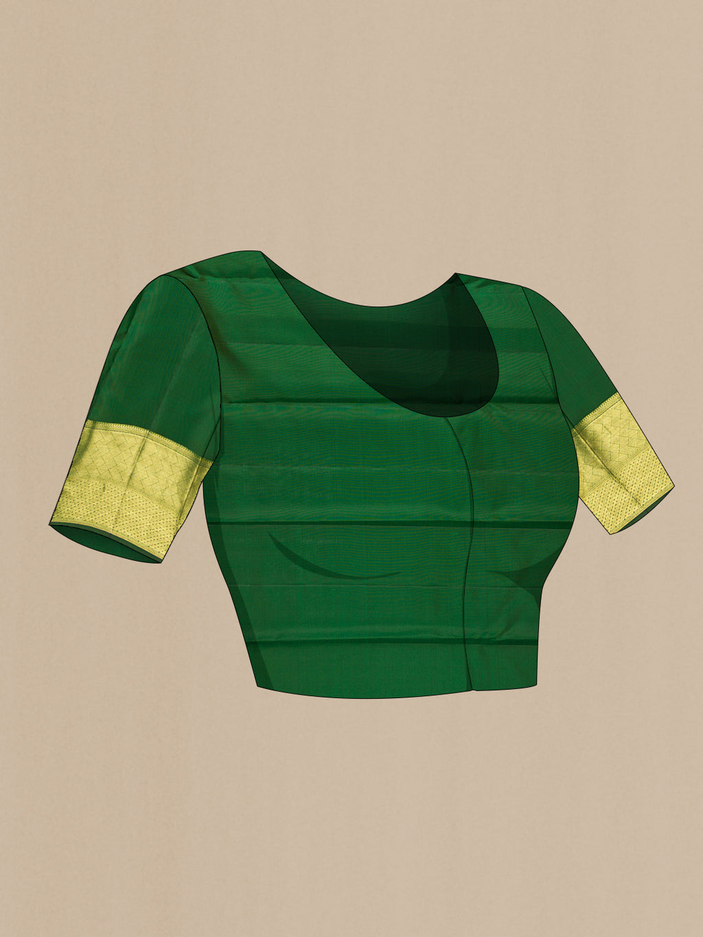 Close up image of the blouse of Bottle Green Kanchipuram Silk Saree with Zari Brocade on the body and Zari Border. 