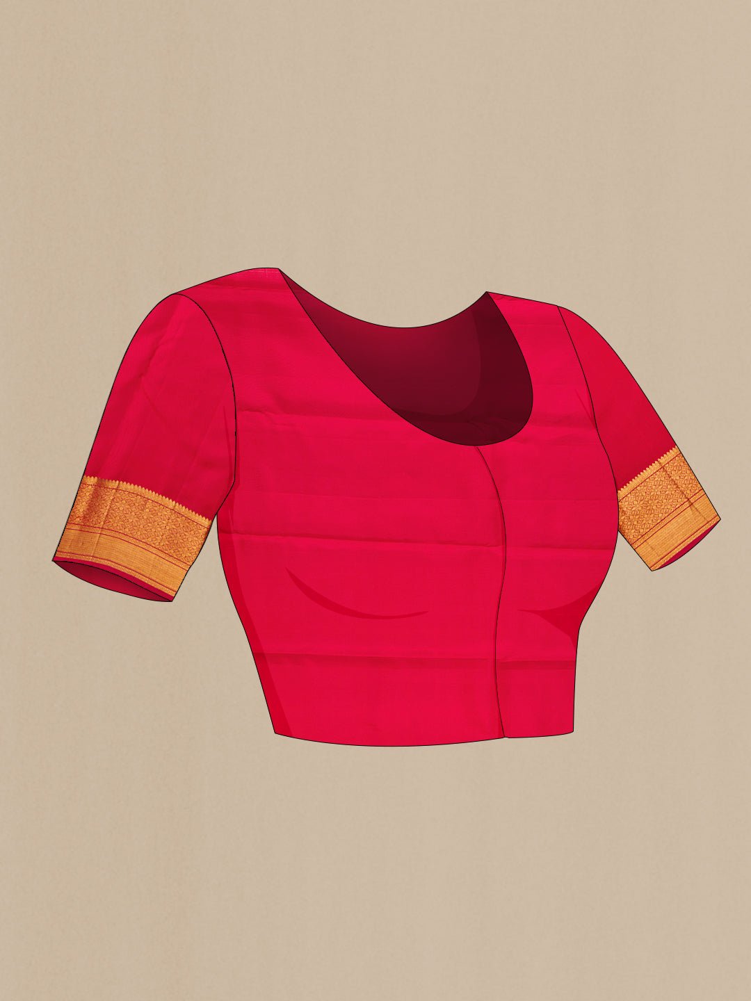 Close up image of the blouse of Green Kanchipuram Silk Saree with Zari Brocade on the body and Zari Border. 