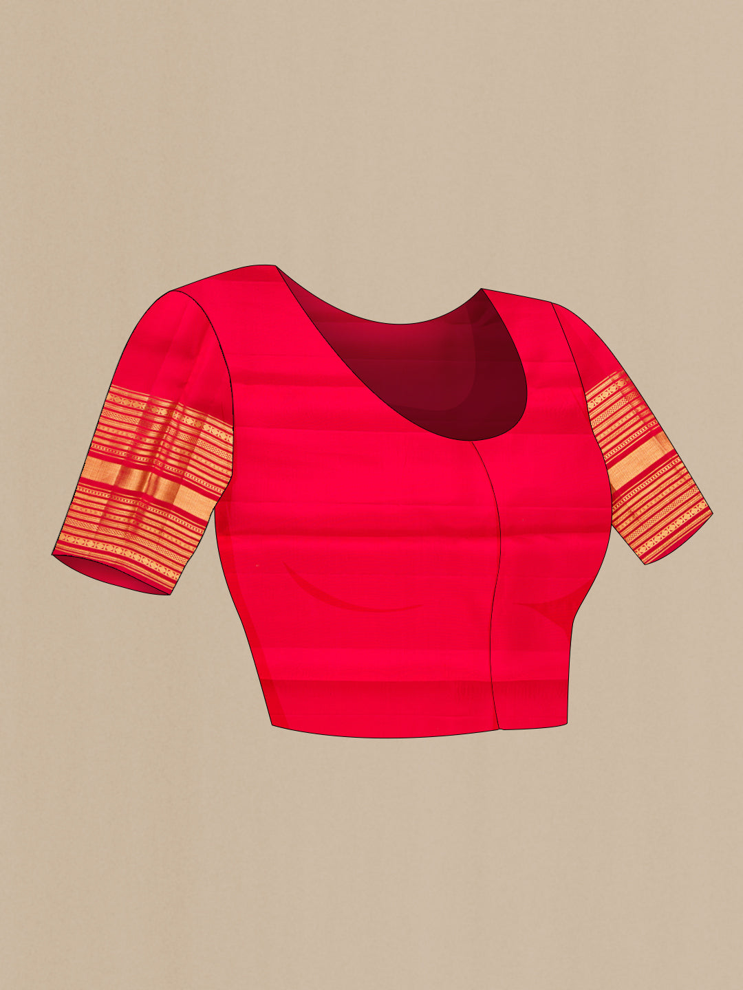 Close up image of the blouse of Green Kanchipuram Silk Saree with Zari Brocade on the body and Zari Border. 