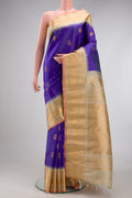 Blue Gadwal Silk Saree with Zari Butta on the body and Zari Border.  displayed on a mannequin