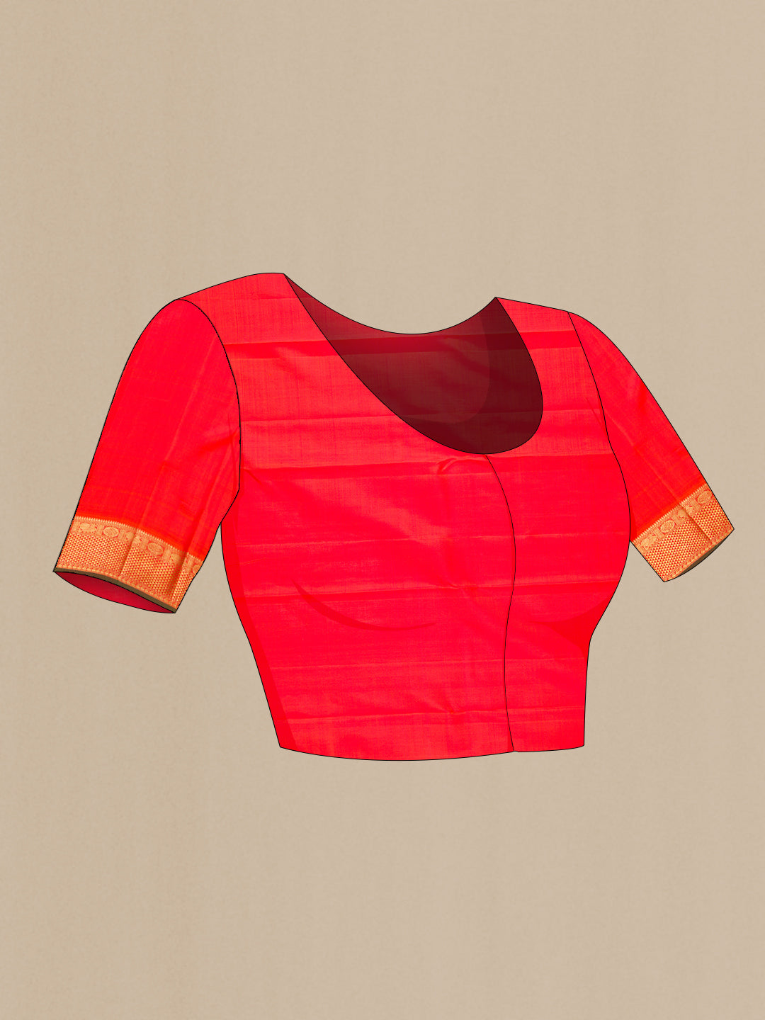 Close up image of the blouse of Pure Silk Pure Zari Pink Kanjivaram Saree with Zari Butta on the body and Zari Border. 