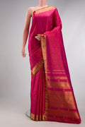 Pure Silk Pure Zari Dark Pink Kanjivaram Saree with Checked design on the body and Zari Border.  displayed on a mannequin