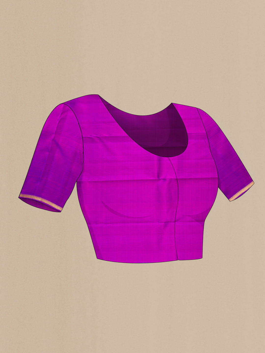 Close up image of the blouse of Pure Silk Pure Zari Sandal Kanchipuram Saree with Checked design on the body and Zari Border. 